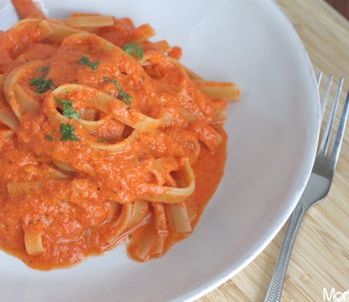 Fettuccine In Roasted Red Pepper Goat Cheese Buttermilk Sauce Mom Foodie