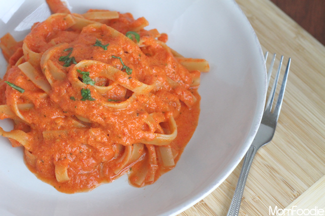 Fettucinni in roasted red pepper and goat cheese buttermilk sauce