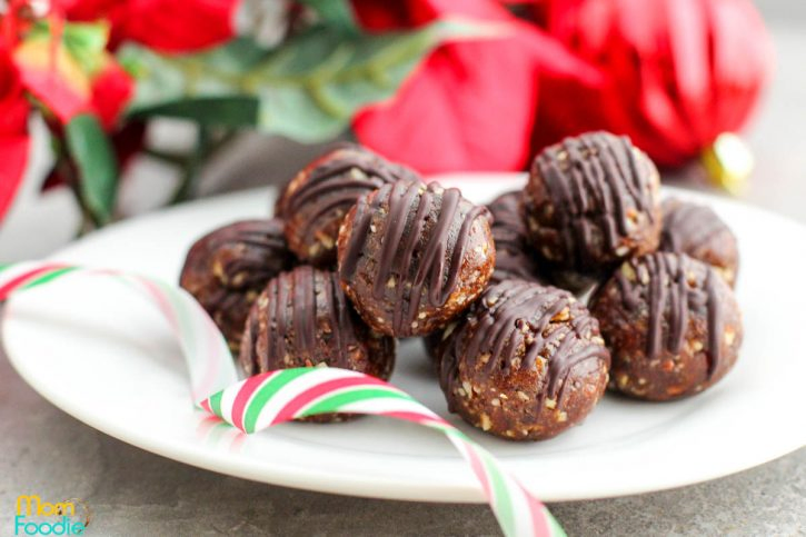 energy balls with dates and spices in Christmas setting