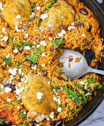 Greek Chicken and Orzo Skillet