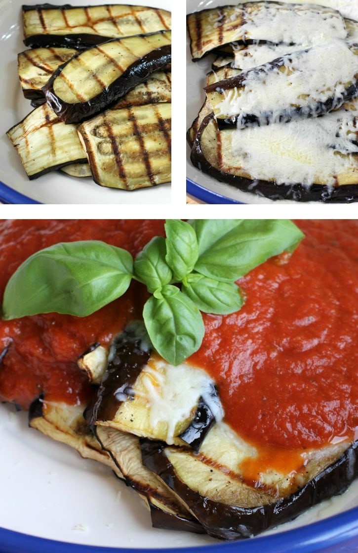 making parmesan grilled eggplant collage.