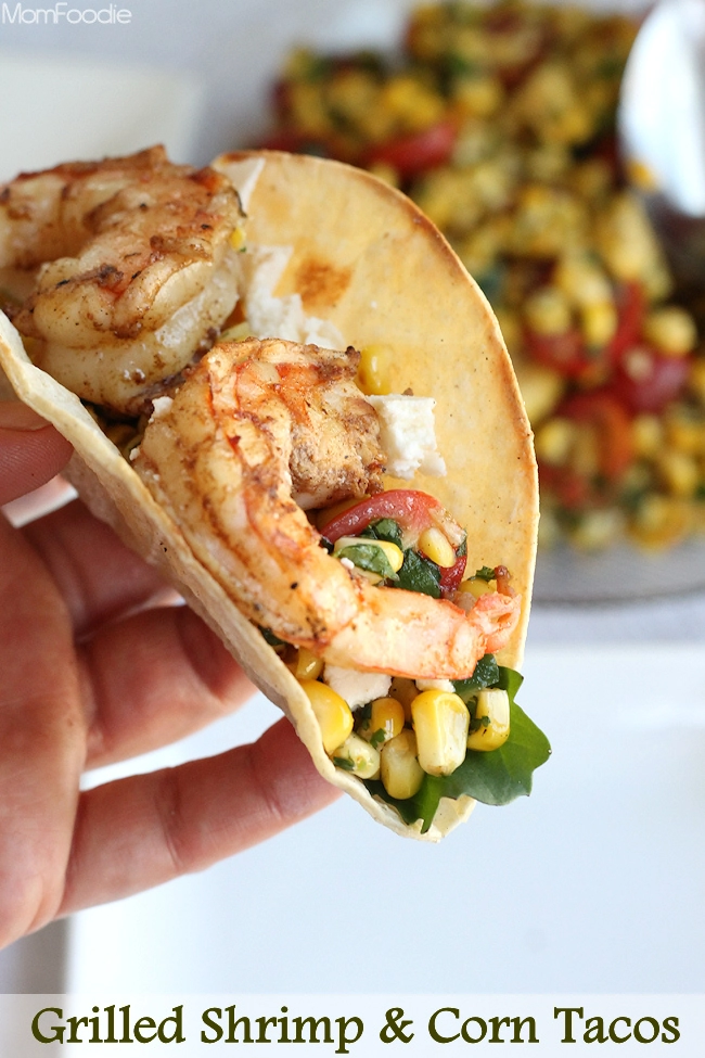 Grilled Shrimp Tacos with corn salad