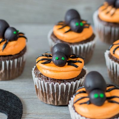 Halloween Cupcakes with Edible Spider Toppers