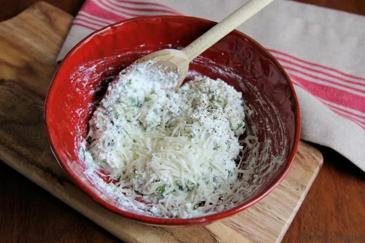 Herb Cottage Cheese Spread mixing in Romano