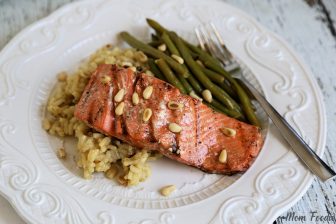 Honey Ginger Balsamic Grilled Wild Salmon with Toasted Pine Nuts