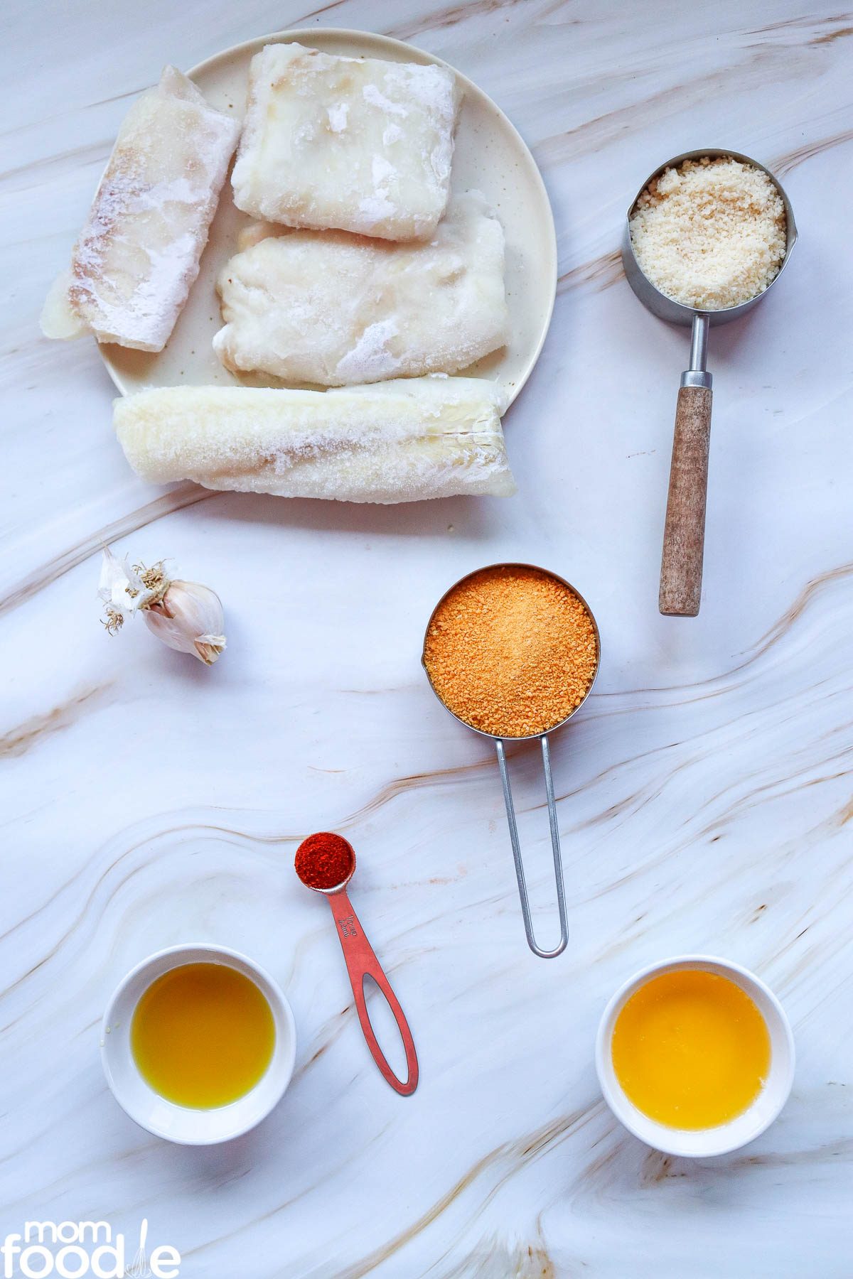 Ingredients for baked cod with parmesan crust