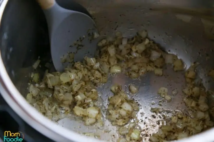 saute onion, garlic and herbs