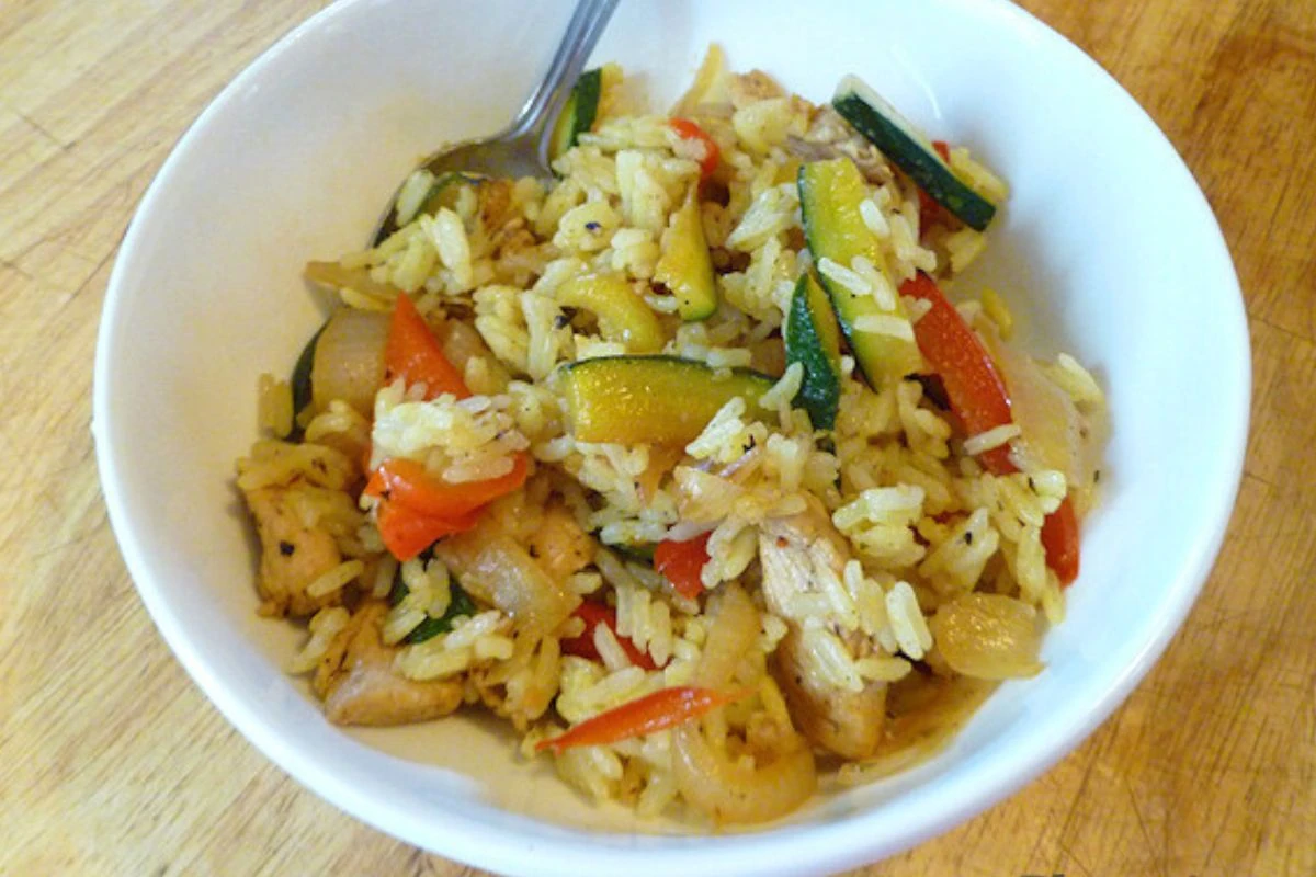 Italian Chicken Fried Rice Recipe Italian Chicken Rice with Zucchini peppers and onion