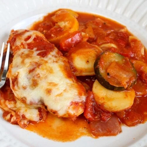 Italian Chicken & Veggie Ravioli Bake