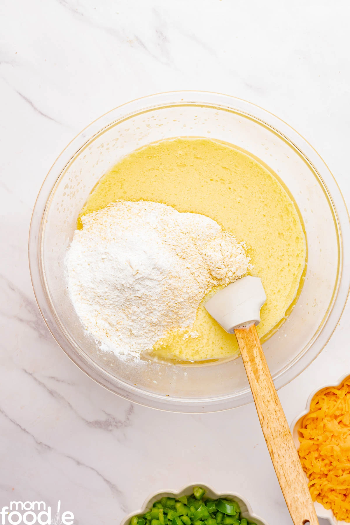 combine the wet and dry mixtures to make batter