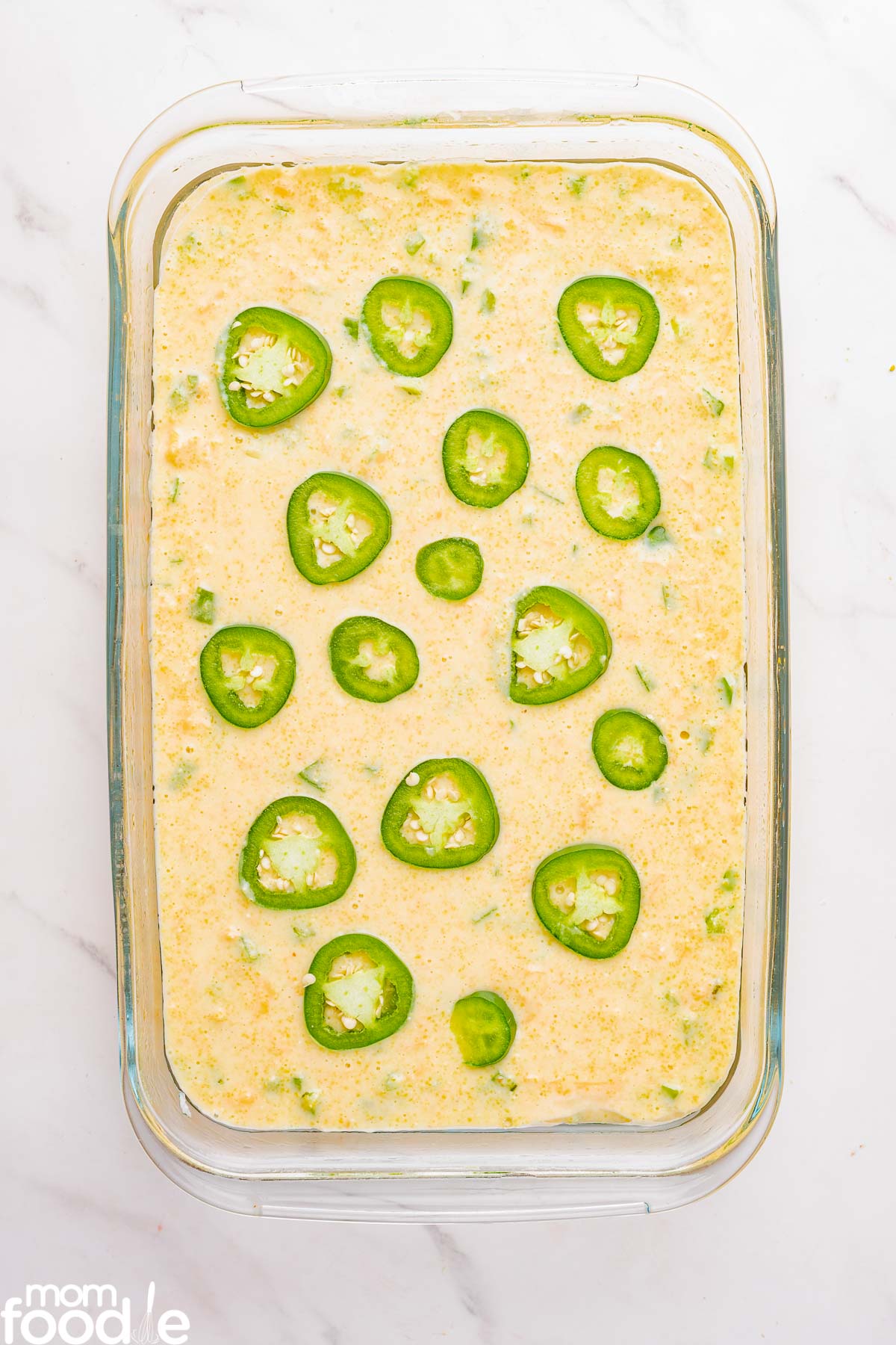 jalapeno slices over cornbread batter