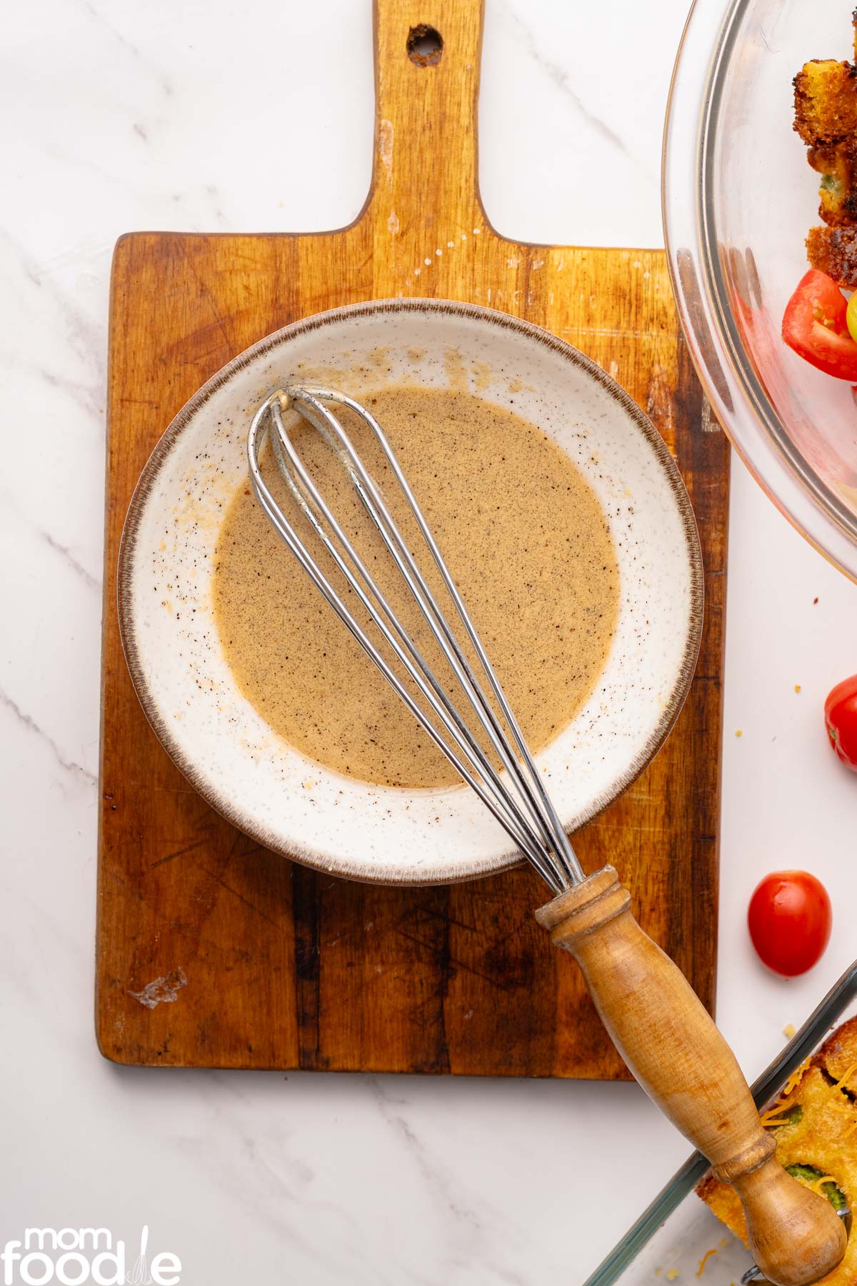 dressing for the panzanella salad with whisk