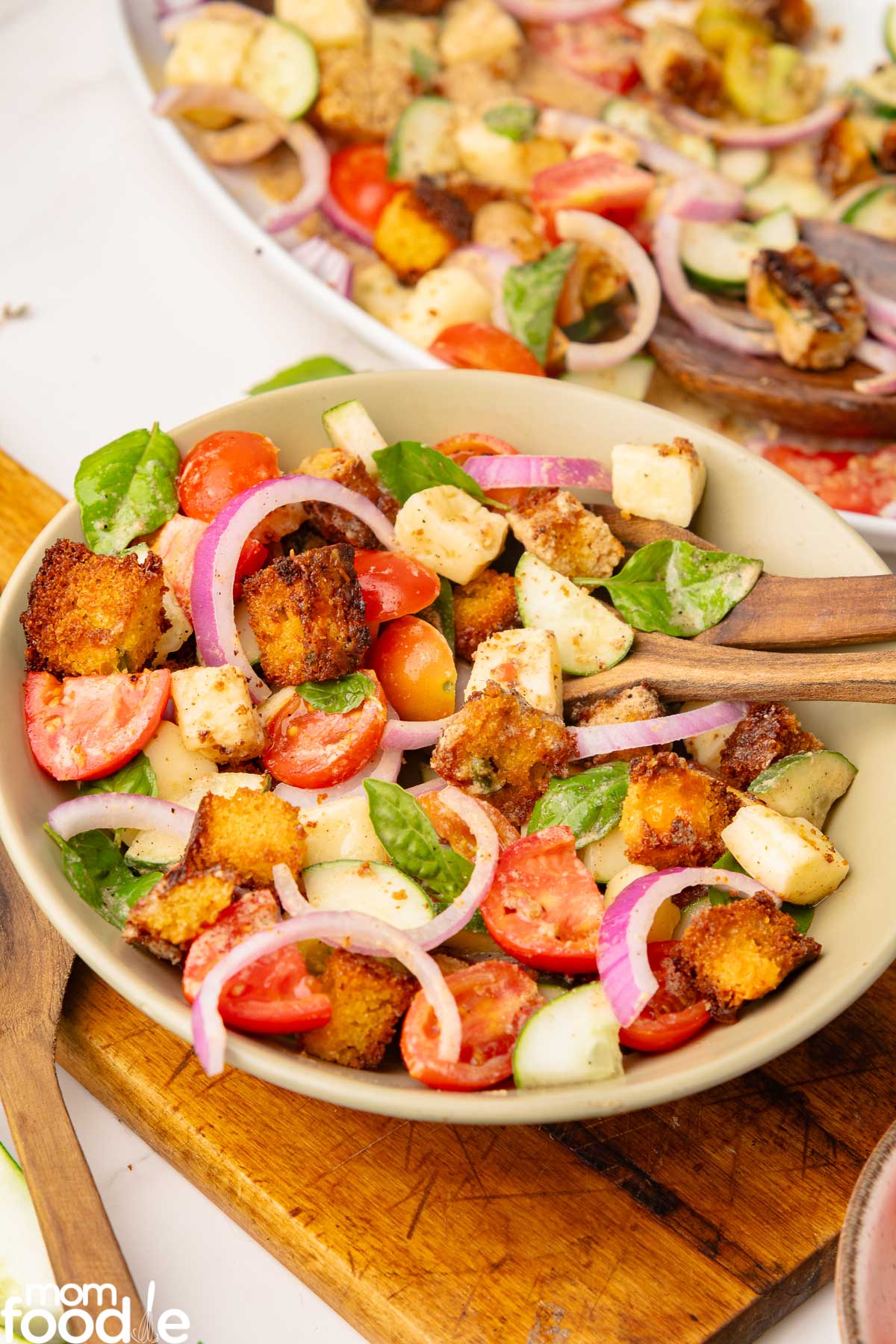 Cornbread Panzanella salad served