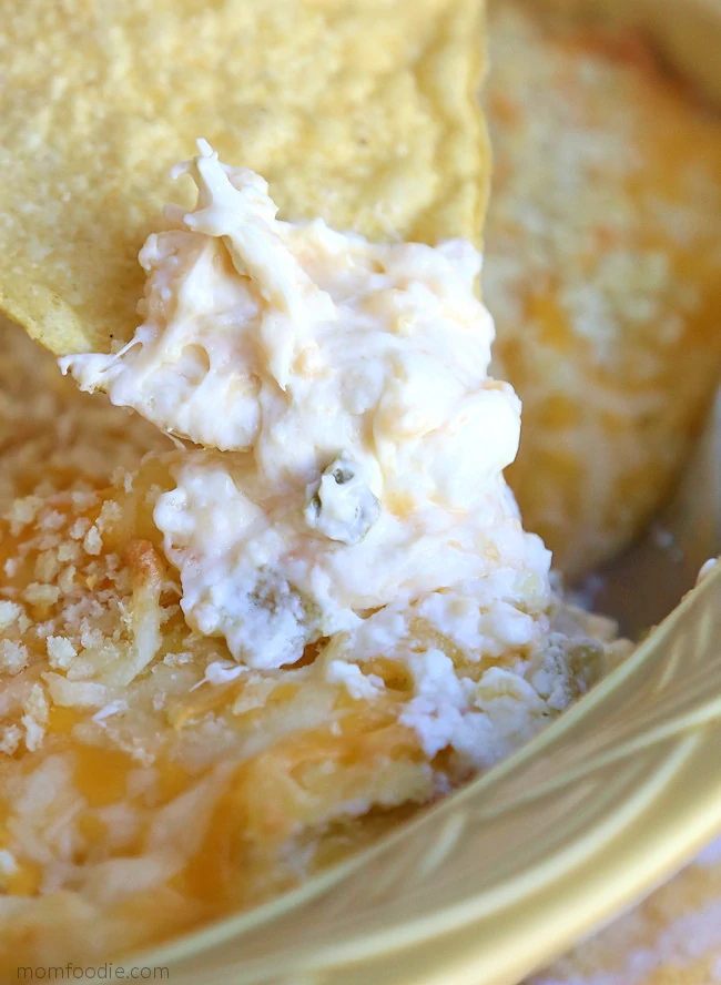 once bread crumbs are crispy, serve Jalapeno Popper Dip with chips