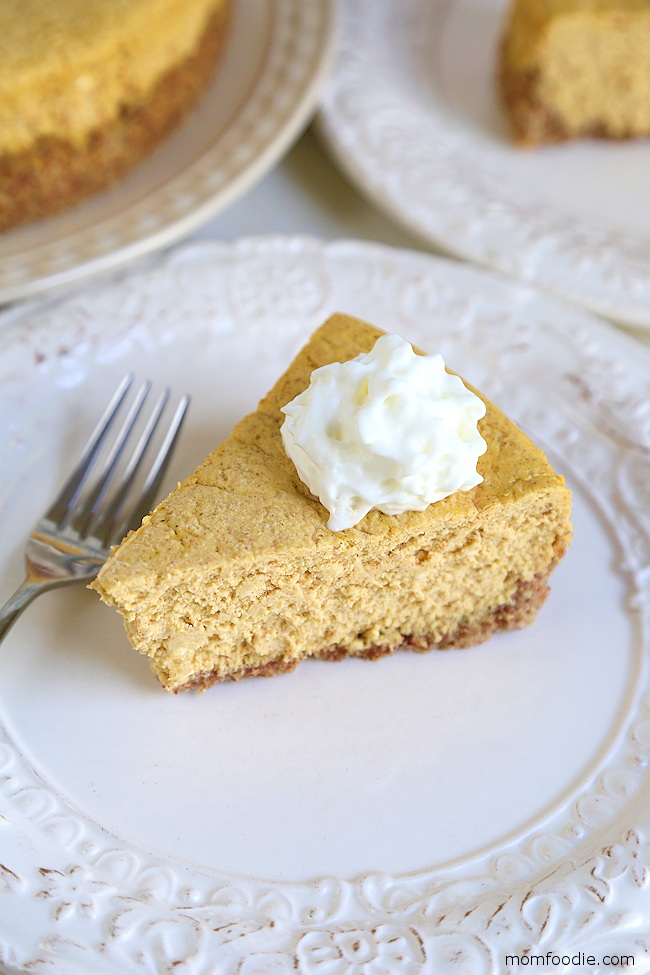 Pumpkin Cheesecake keto recipe on dish.