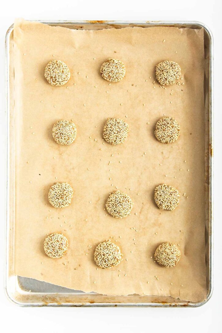 cookie dough rolled in sesame seeds.