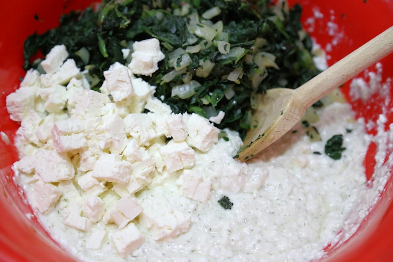 cottage cheese, feta and spinach mixture