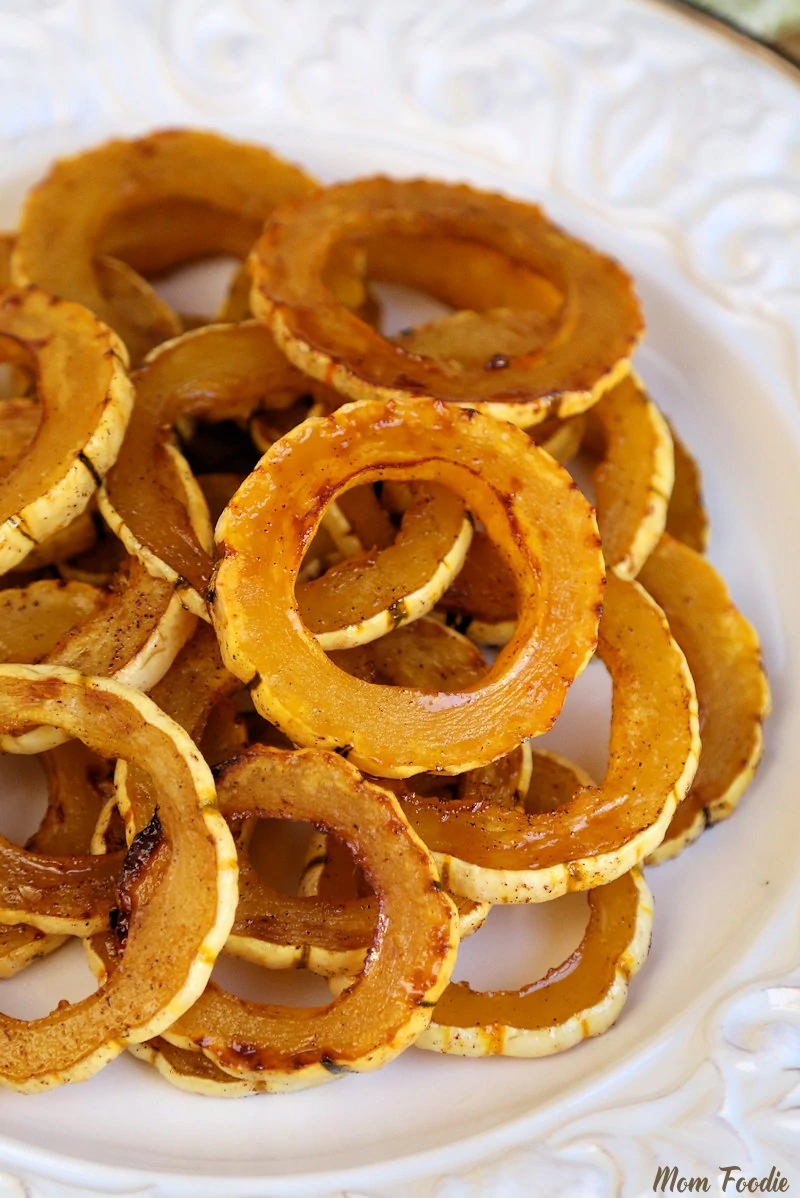 Roast Delicata Squash Rings on serving dish.