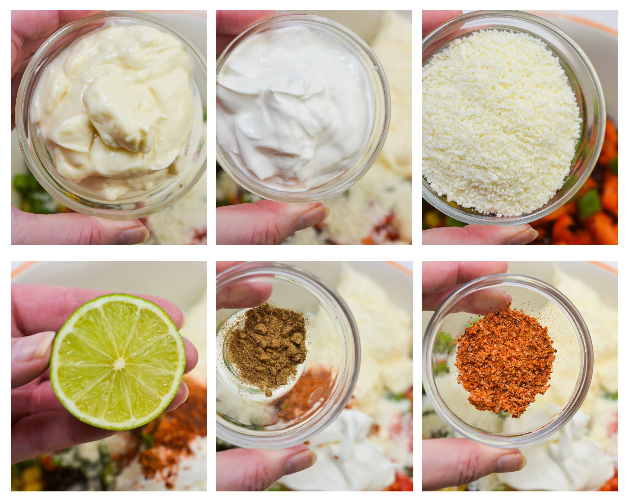 Mayonnaise, Greek yogurt, Cotija cheese, Tajin lime and cumin