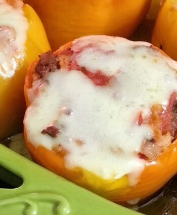 Mexican Stuffed Peppers in casserole dish