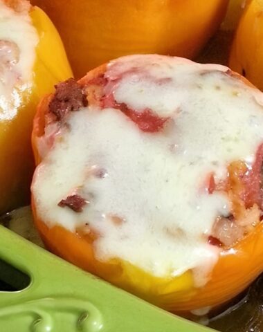 Mexican Stuffed Peppers in casserole dish
