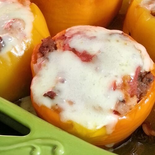Mexican Stuffed Peppers in casserole dish