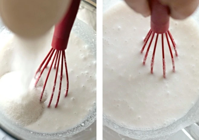 Mixing coconut sauce with whisk.