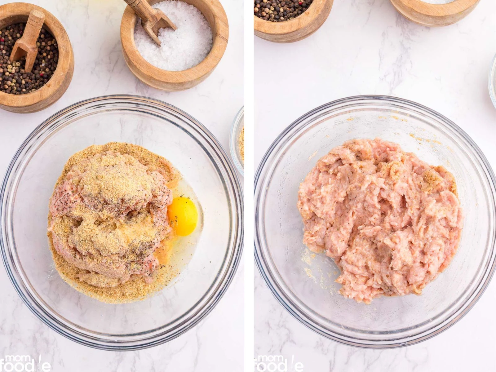 Mixing the ground chicken mixture for homemade chicken nuggets