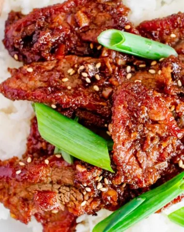 close up of Mongolian beef.