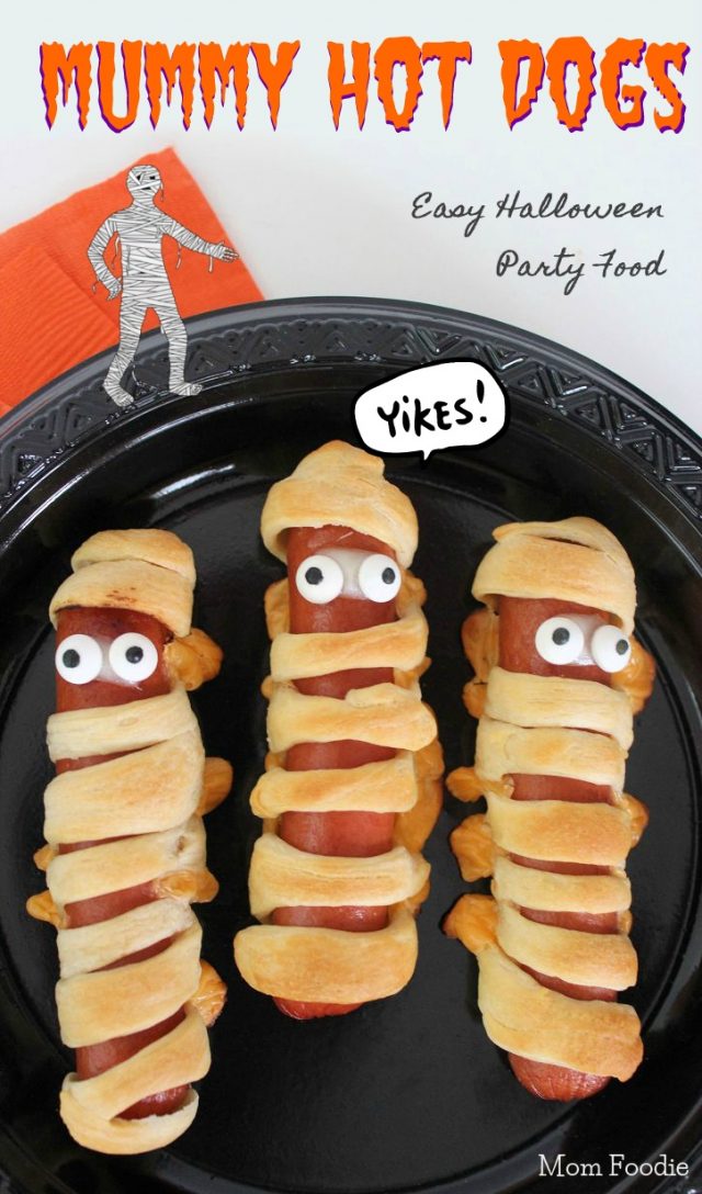 Mummy Hot Dogs Recipe- Easy Halloween Party Food - Mom Foodie