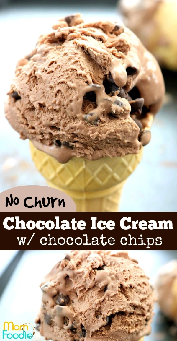 No Churn Chocolate Ice Cream with Chocolate Chips - Mom Foodie