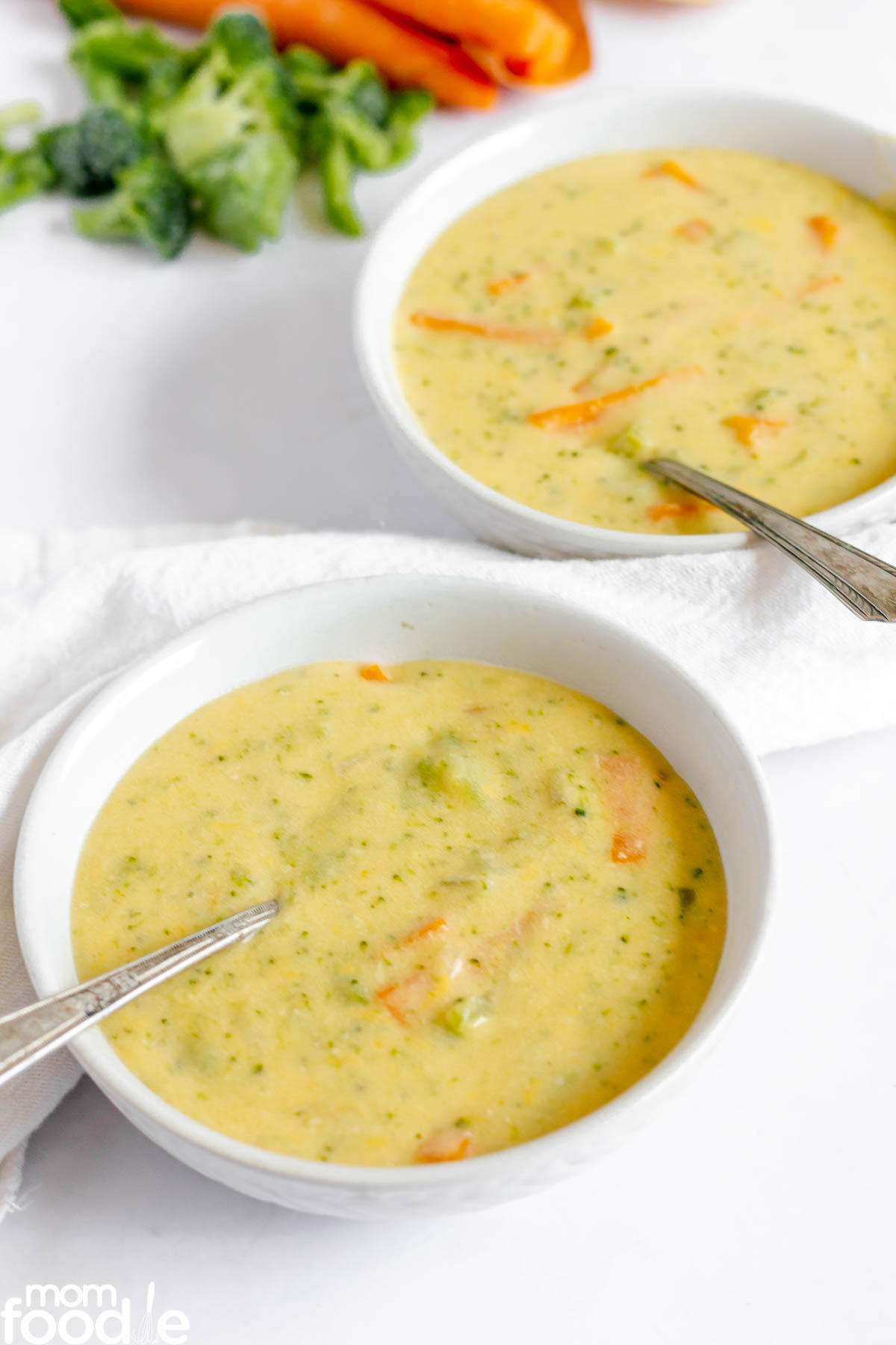 broccoli cheese soup in bowls