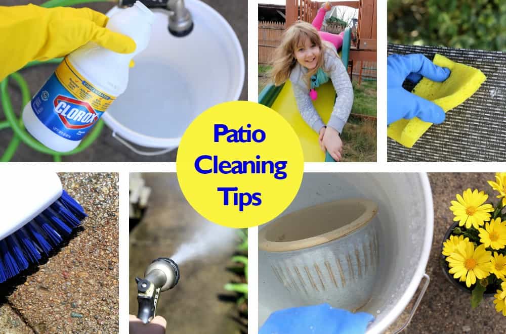Cleaning A Concrete Patio Furniture Using Bleach As Disinfectant Outdoors - Can I Make My Own Patio Cleaner