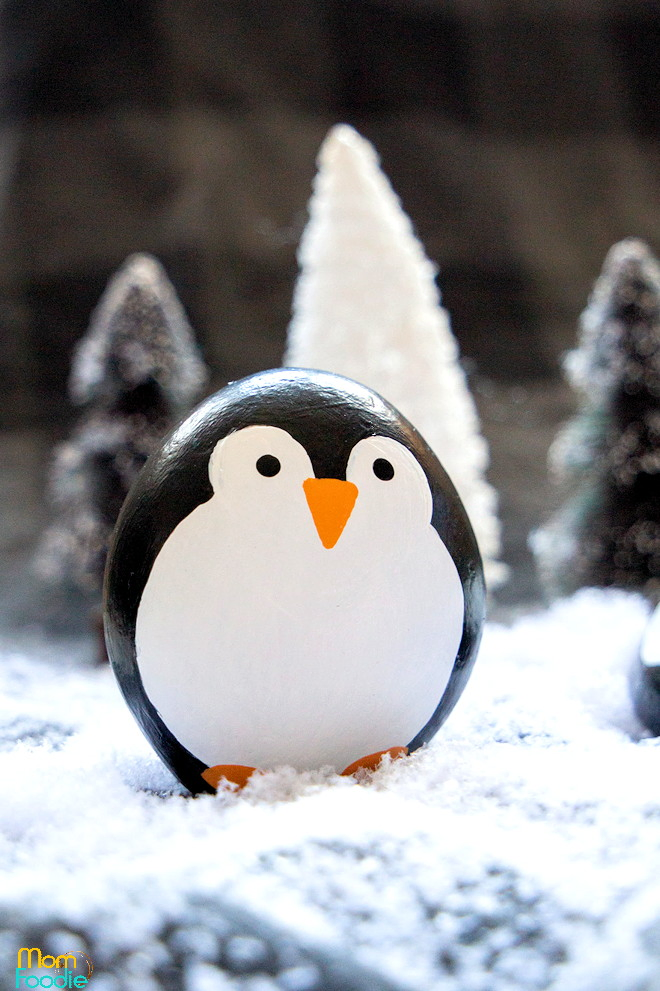 Penguin Painted Rocks, Christmas Rock Painting Craft - Mom Foodie