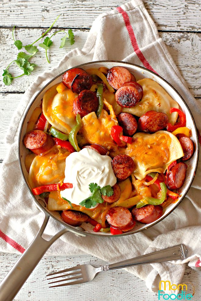 Kielbasa and pierogies bake