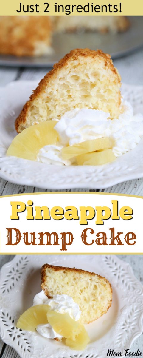 Pineapple Dump Cake - This easy Crushed Pineapple Dump Cake Recipe is sure to become a favorite. With just two ingredients that are easily stored in the pantry, you will always have the ingredients on hand to make this moist and delicious pineapple angel food dump cake.