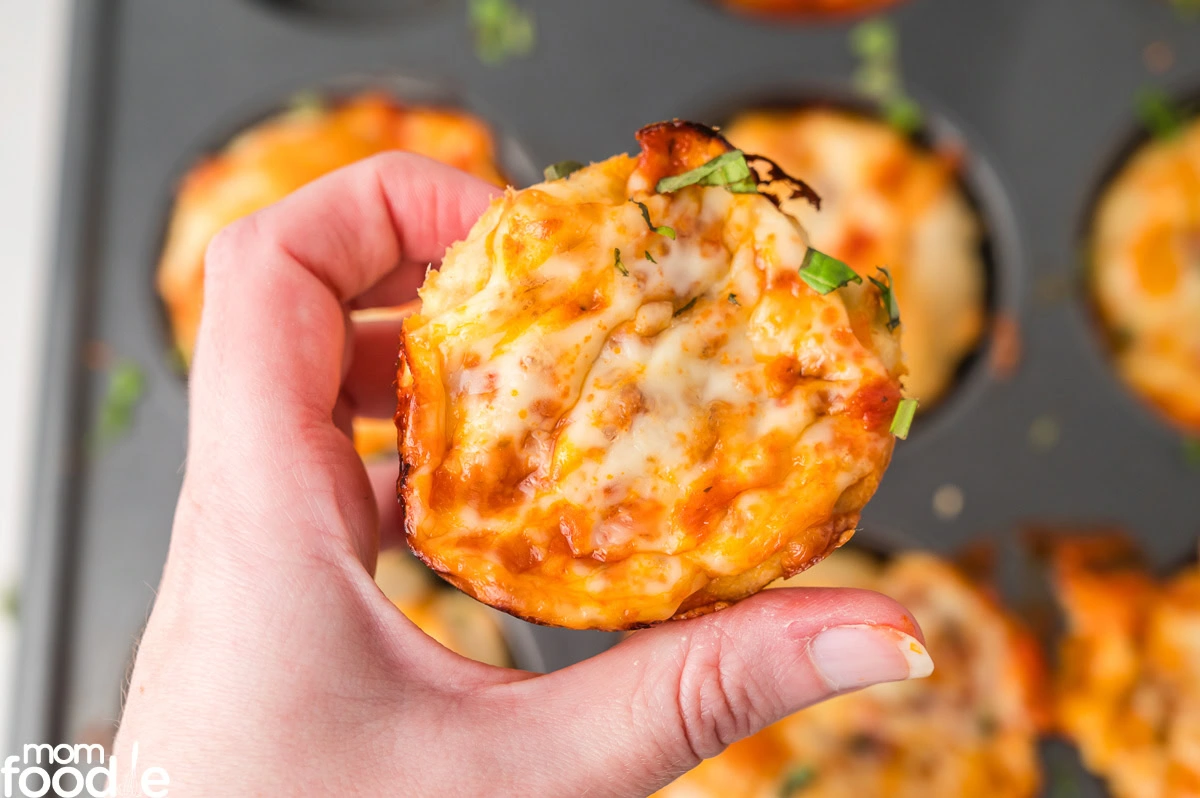 muffin pan pizza bites with fresh basil