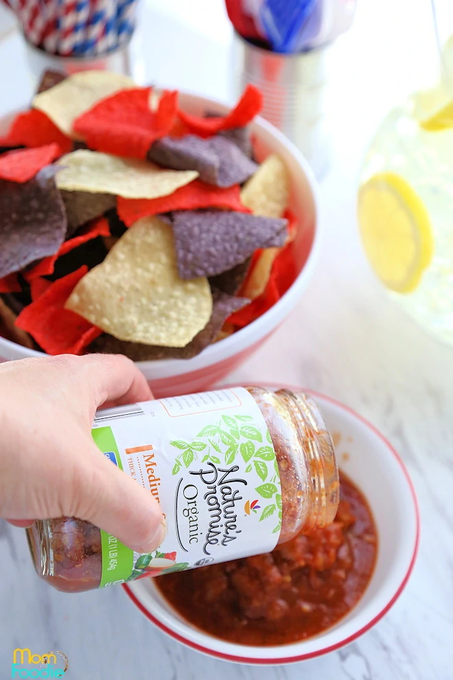 Red White & Blue Tortilla Chips with Salsa