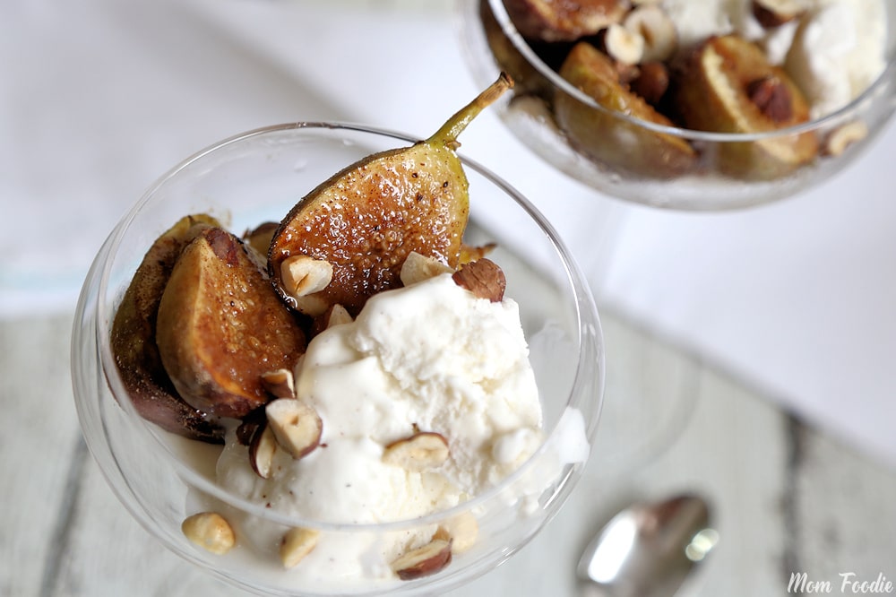 Roasted Figs with Vanilla Ice Cream and Hazelnuts