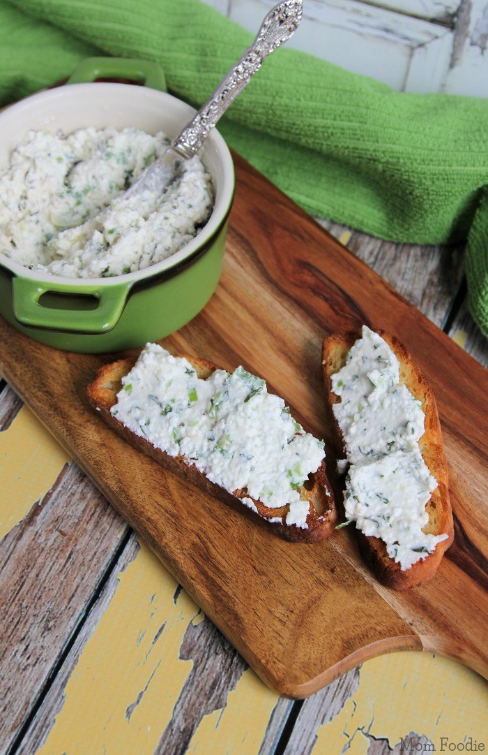 Romano Herb Cottage Cheese Spread on Crostini