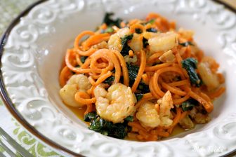 Shrimp & Kale Scampi Sweet Potato Noodles Walnuts