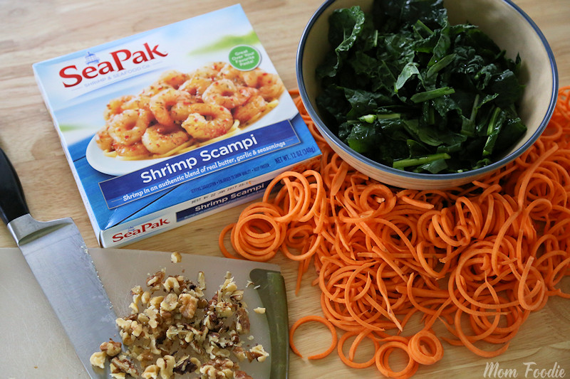 Shrimp Scampi Sweet Potato Noodles with Kale and Walnuts - ingredients
