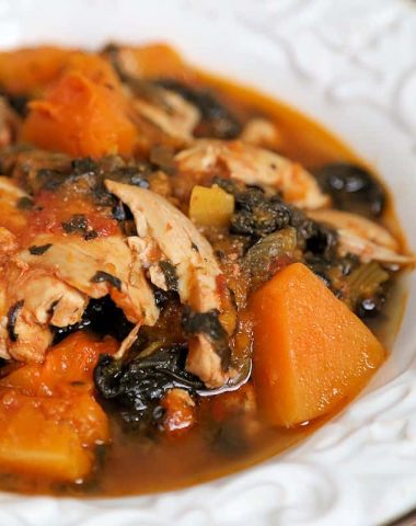 Whole 30 Slow Cooker Chicken Thighs with Butternut Squash Spinach