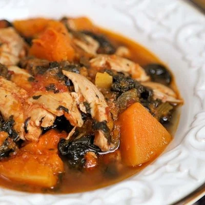 Whole 30 Slow Cooker Chicken Thighs with Butternut Squash Spinach