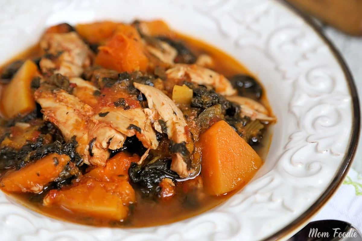 Whole 30 Slow Cooker Chicken Thighs with Butternut Squash Spinach