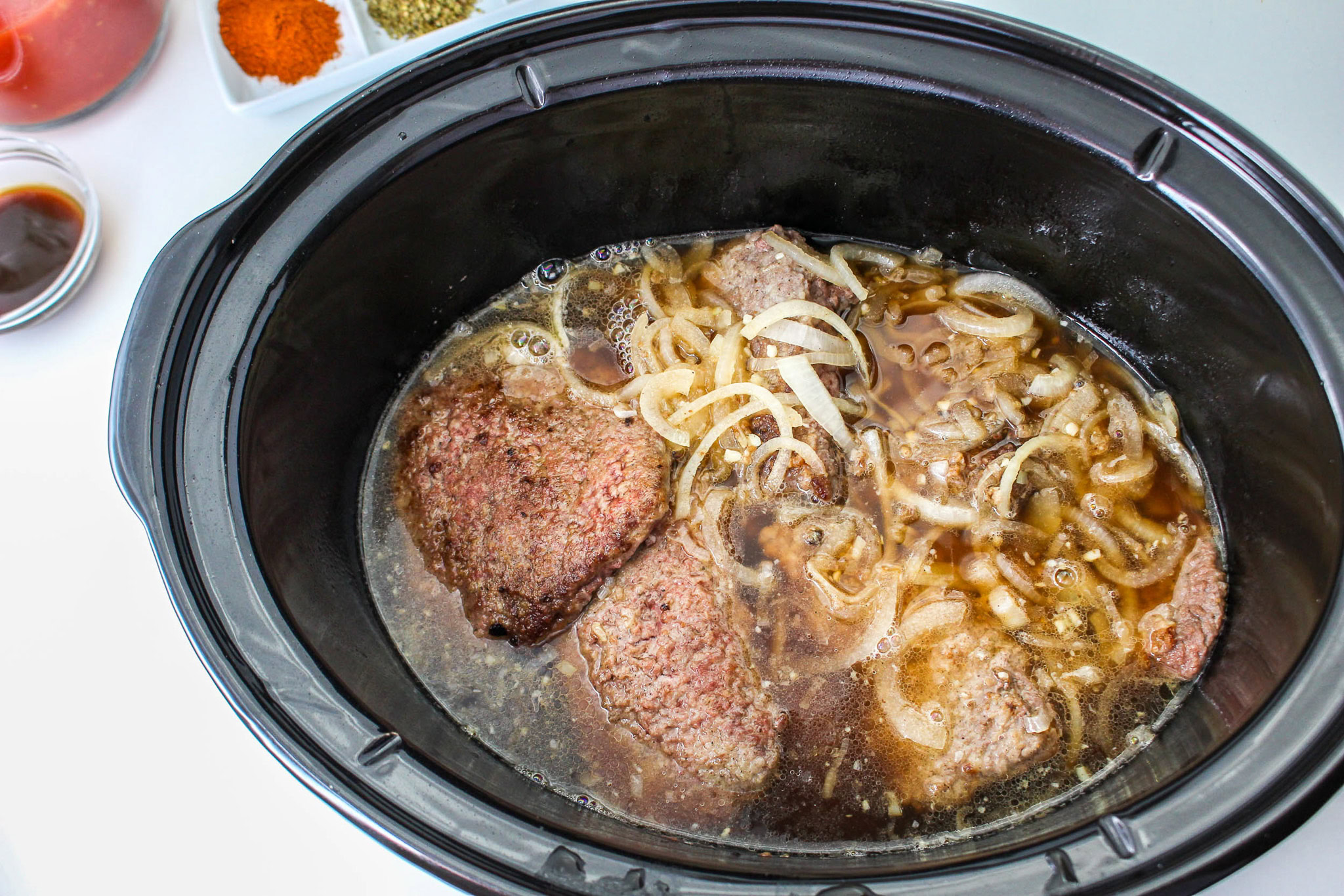 cube steak and onion in crock pot