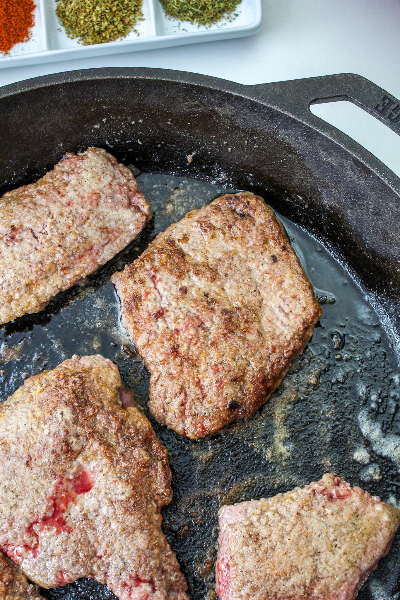 browning the cube steaks in skillet