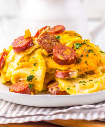 Slow Cooker Pierogi Casserole recipe with kielbasa