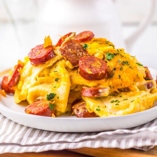 Slow Cooker Pierogi Casserole recipe with kielbasa