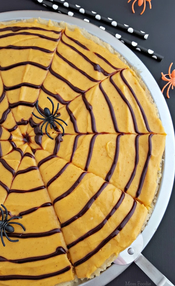 Spider Web Cookie Pizza with Pumpkin Spice Frosting